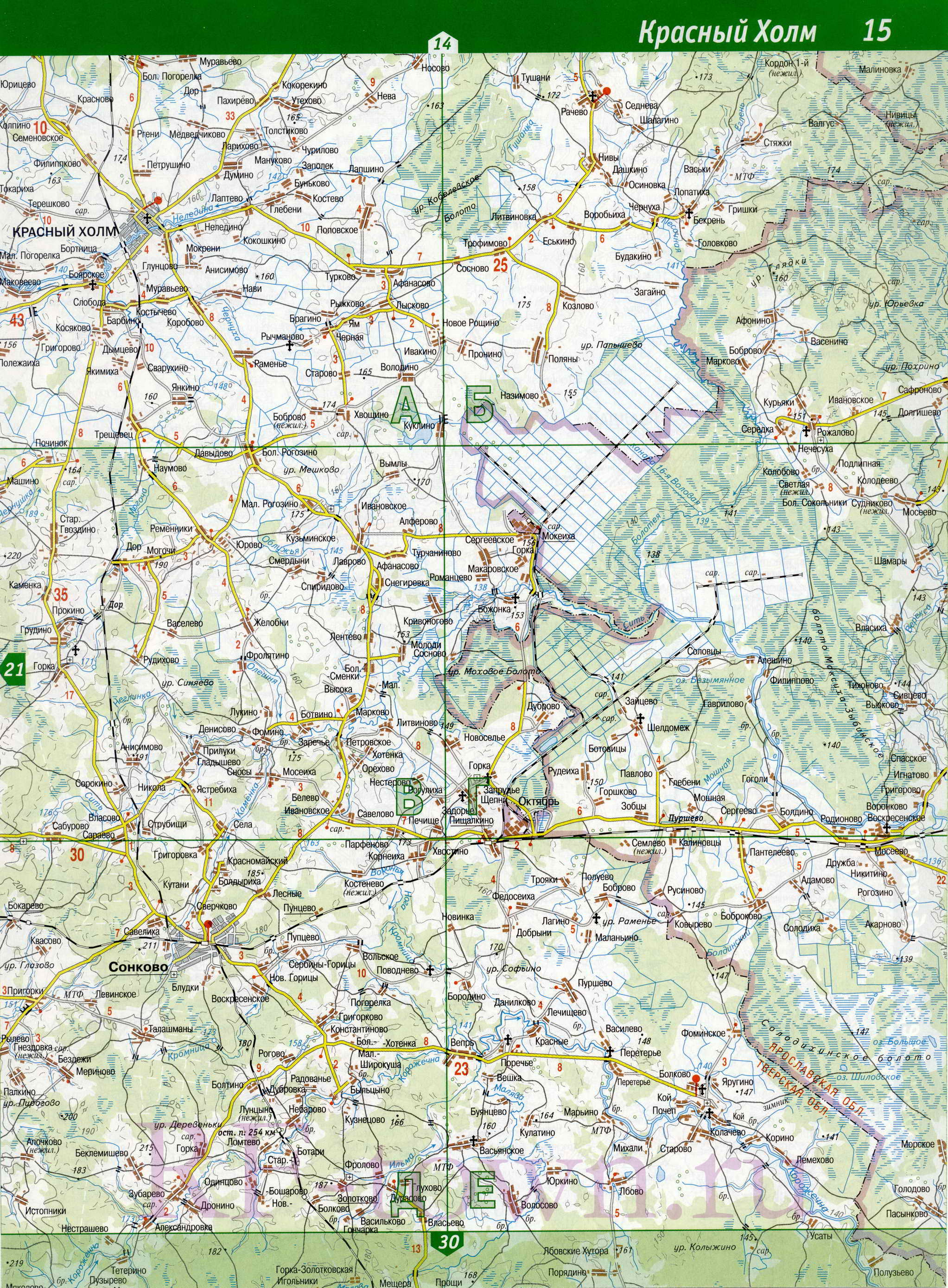Карта Краснохолмского района Тверской области. Подробная карта - Краснохолмский район, A1 - 