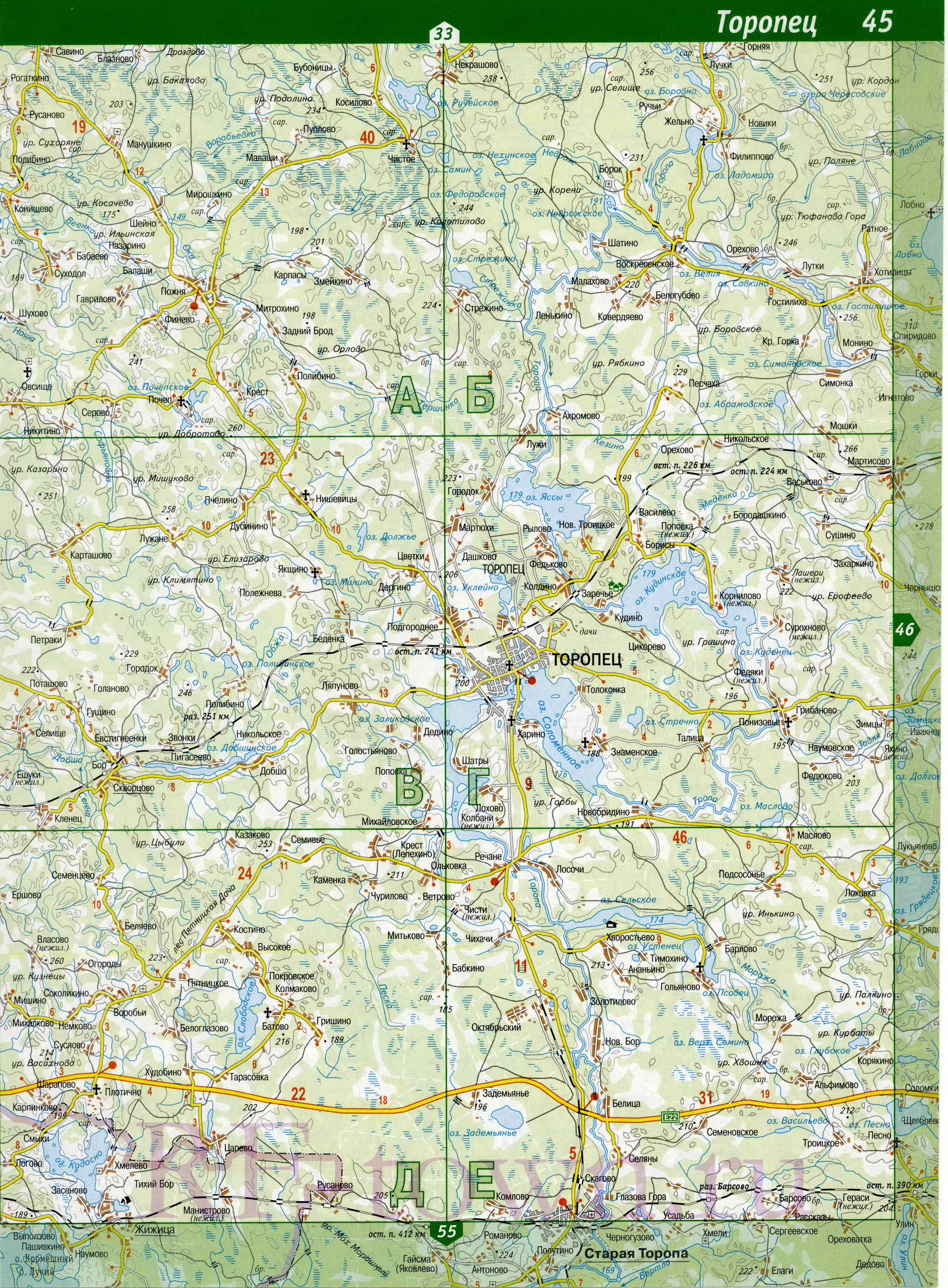 Карта Торопецкого района Тверской области. Подробная карта - Торопецкий район, B1 - 
